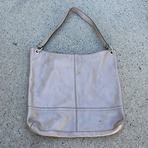 Banana Republic Leather Shoulder Bag Tote Metallic Gold/Taupe Slouchy Snap